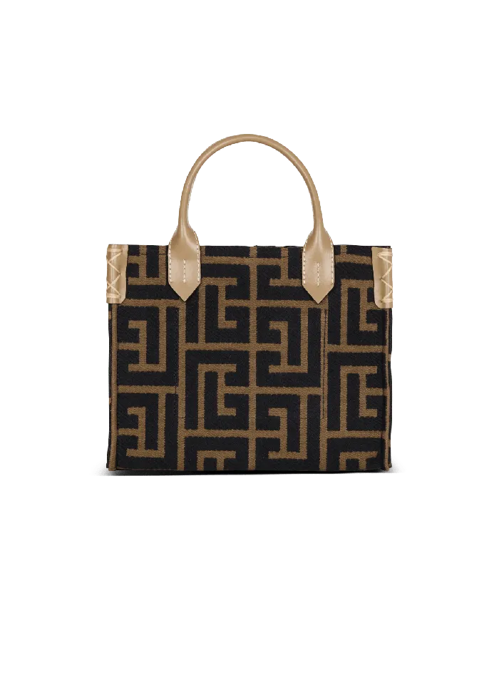 Balmain Small BArmy Tote Bag In Jacquard Fabric With A PB Labyrinth Monogram Black Women Crossbody Bags