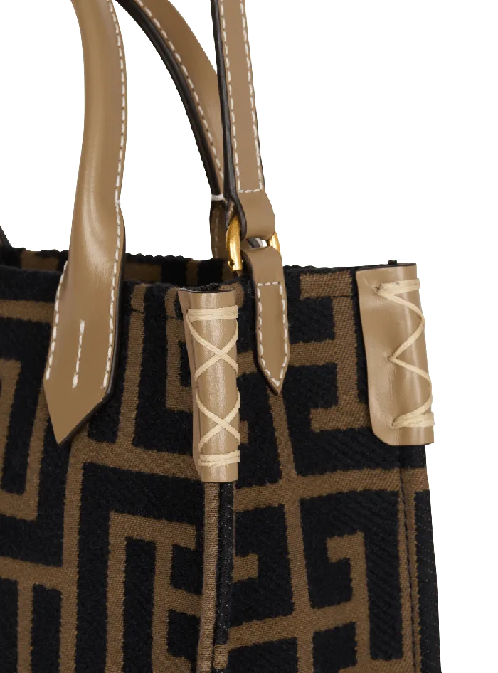 Balmain Small BArmy Tote Bag In Jacquard Fabric With A PB Labyrinth Monogram Black Women Crossbody Bags