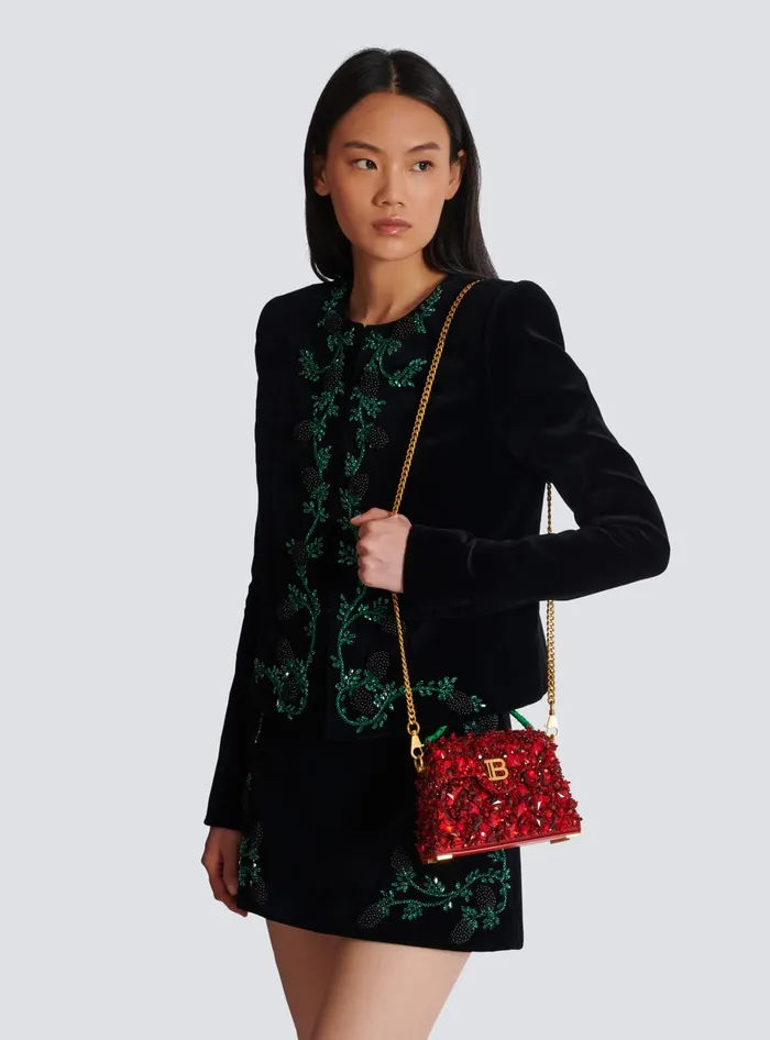 Balmain Small BBuzz Dynasty Bag In Strawberryembroidered Satin Red Women Handbags