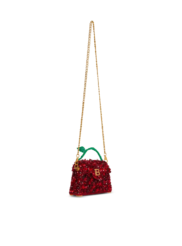 Balmain Small BBuzz Dynasty Bag In Strawberryembroidered Satin Red Women Handbags