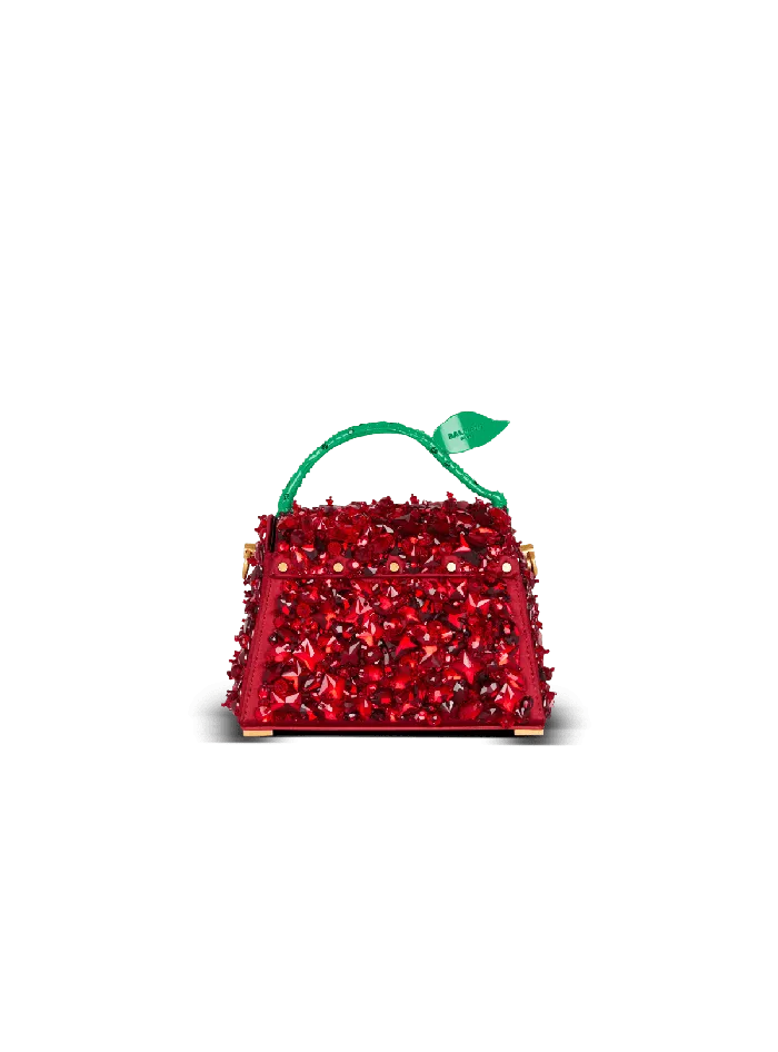 Balmain Small BBuzz Dynasty Bag In Strawberryembroidered Satin Red Women Handbags