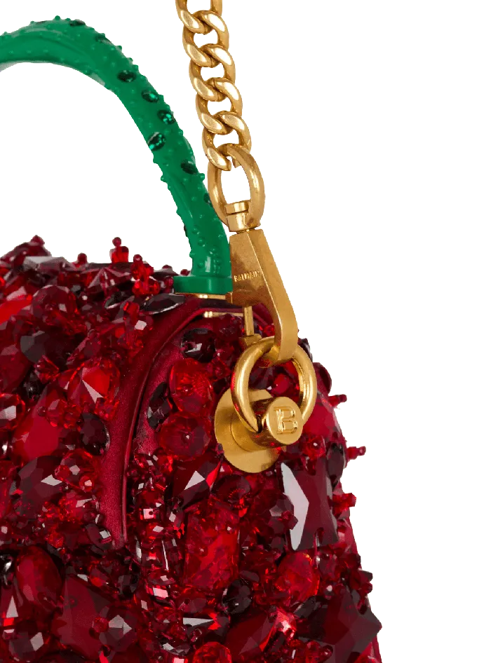 Balmain Small BBuzz Dynasty Bag In Strawberryembroidered Satin Red Women Handbags