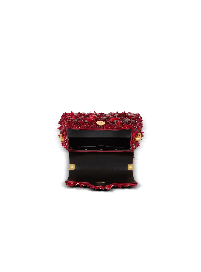 Balmain Small BBuzz Dynasty Bag In Strawberryembroidered Satin Red Women Handbags