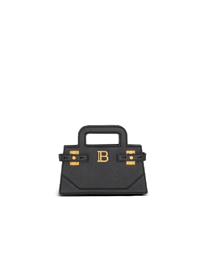 Balmain Small BBuzz Top Handle Bag In Grained Leather Black Women Handbags