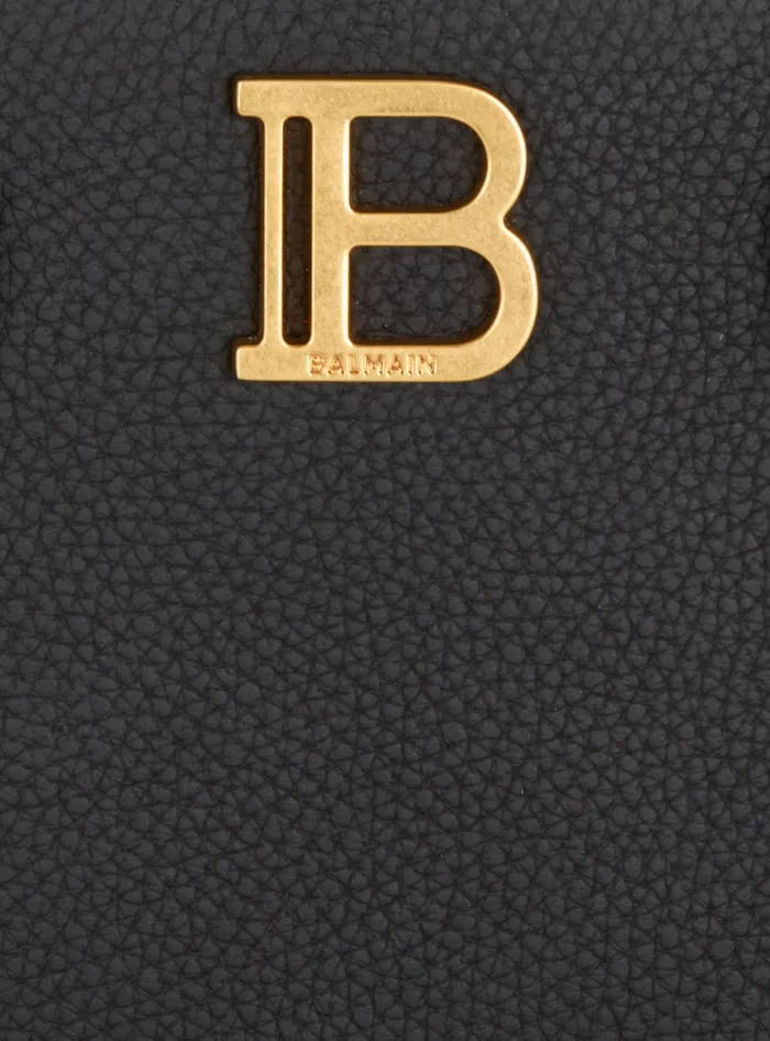 Balmain Small BBuzz Top Handle Bag In Grained Leather Black Women Handbags