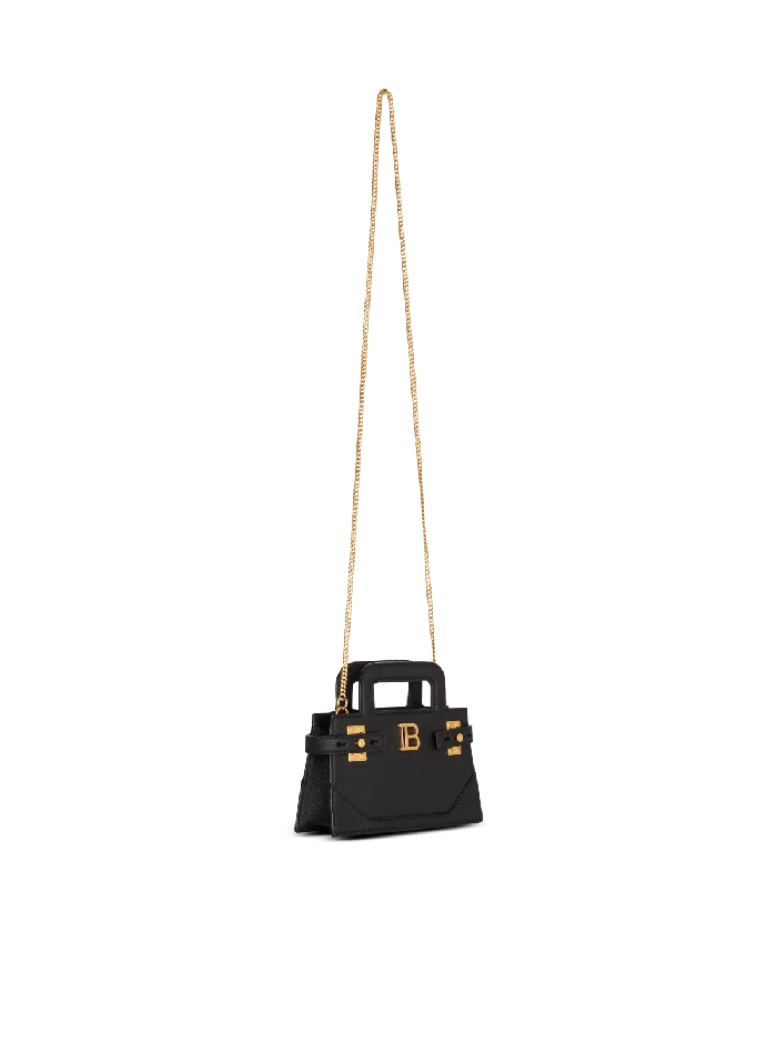 Balmain Small BBuzz Top Handle Bag In Grained Leather Black Women Handbags