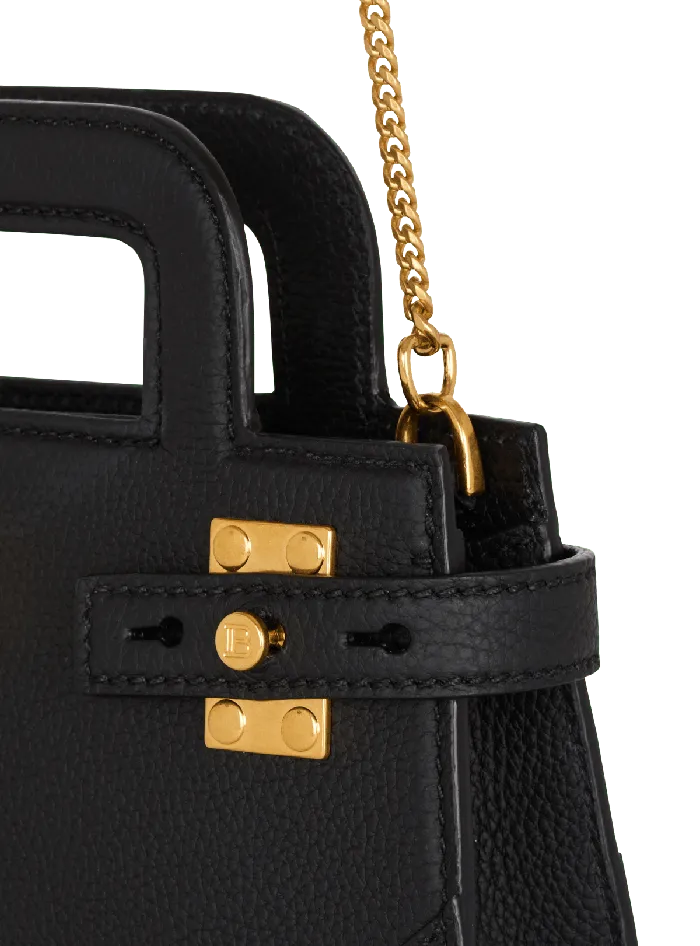Balmain Small BBuzz Top Handle Bag In Grained Leather Black Women Handbags