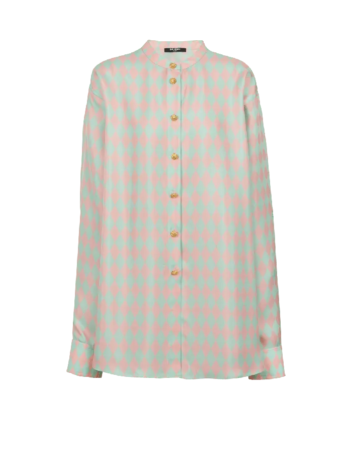 Balmain Standingcollar Shirt With Diamond Print Multicolor Women Tops And Shirts