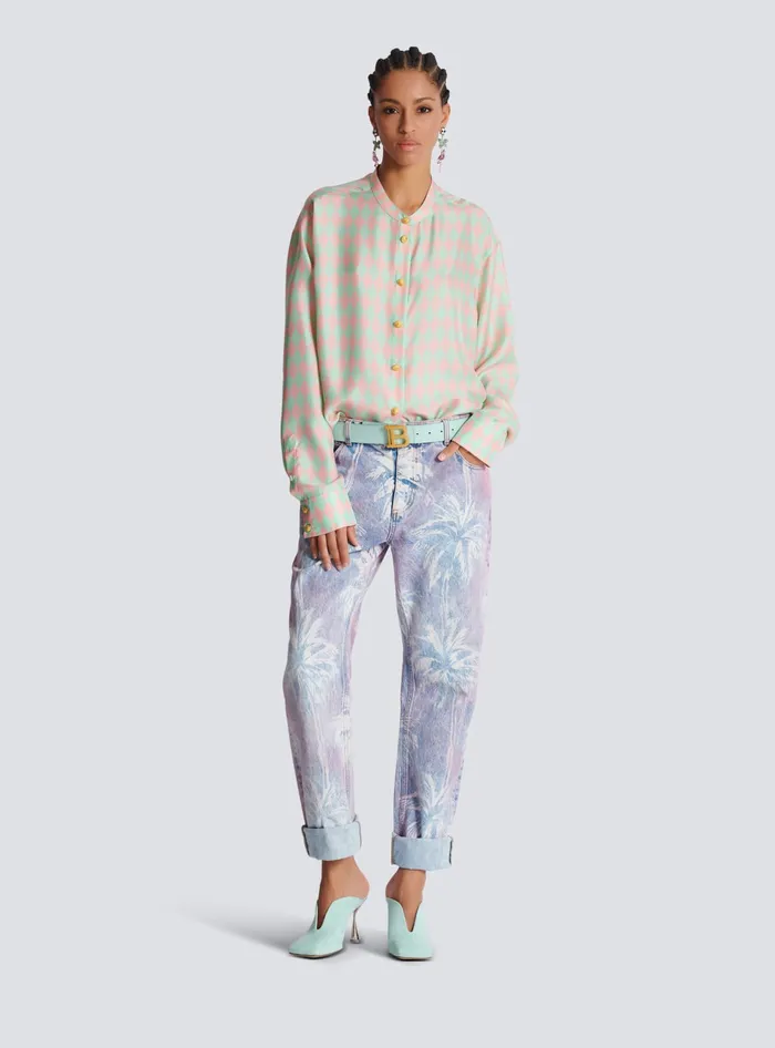 Balmain Standingcollar Shirt With Diamond Print Multicolor Women Tops And Shirts