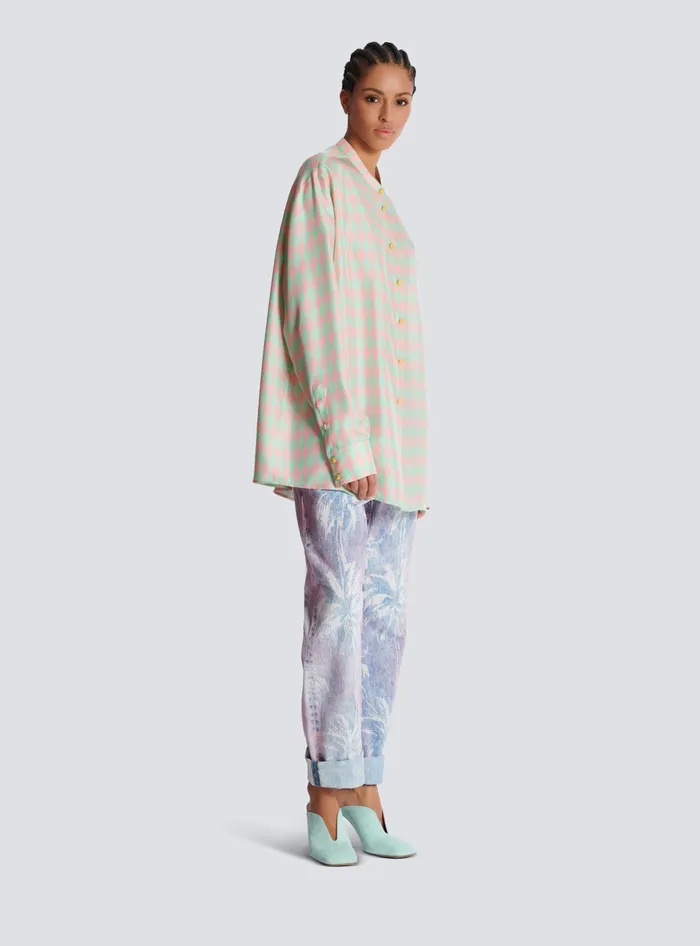 Balmain Standingcollar Shirt With Diamond Print Multicolor Women Tops And Shirts