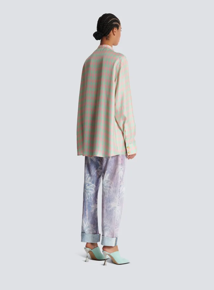 Balmain Standingcollar Shirt With Diamond Print Multicolor Women Tops And Shirts