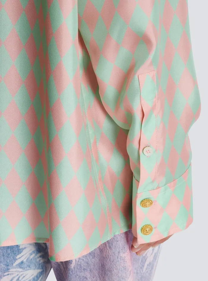 Balmain Standingcollar Shirt With Diamond Print Multicolor Women Tops And Shirts