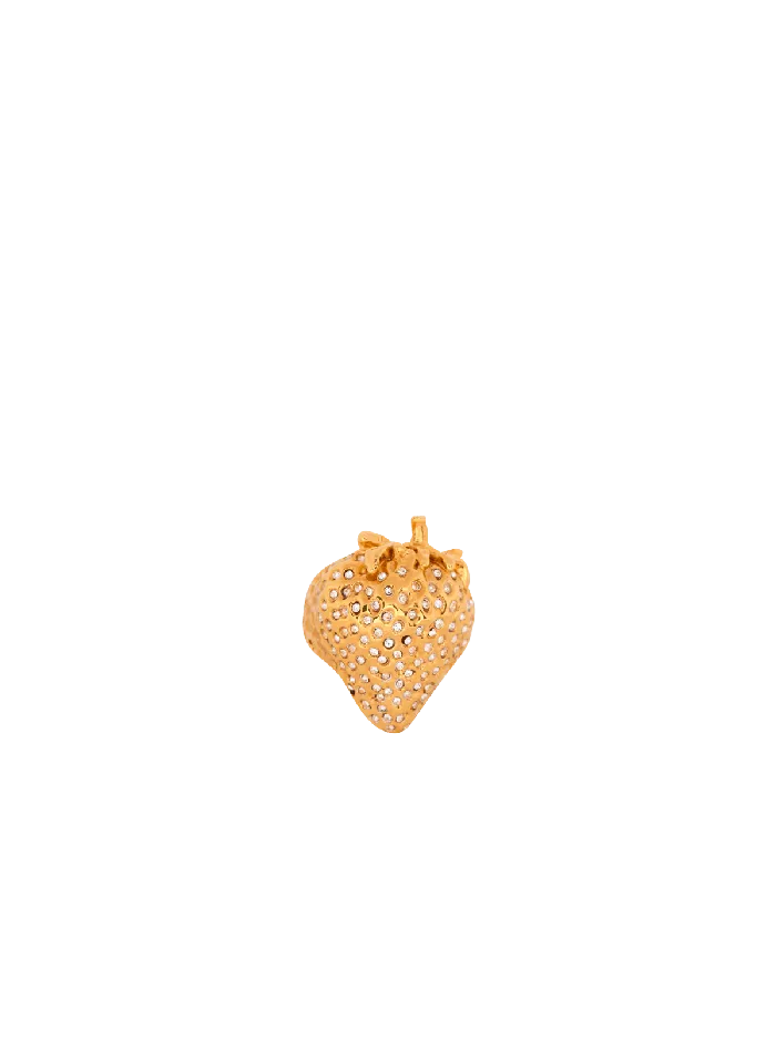 Balmain Strawberry Brass And Rhinestone Ring Gold Women Fashion Jewelry