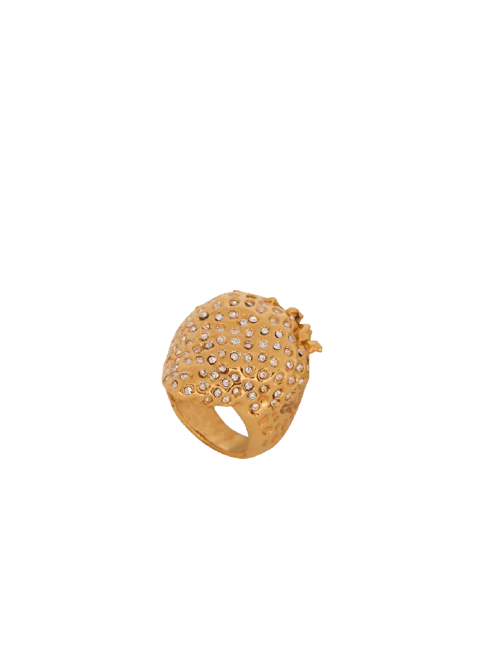 Balmain Strawberry Brass And Rhinestone Ring Gold Women Fashion Jewelry