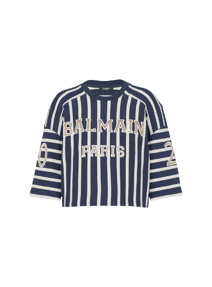 Balmain Striped Baseball Tshirt Navy Women TShirts