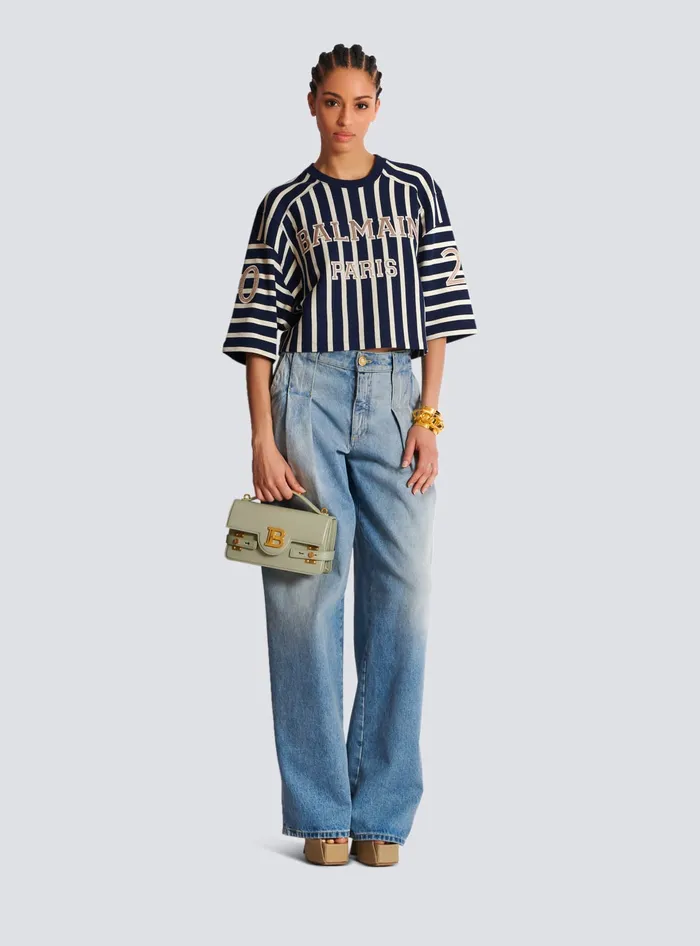 Balmain Striped Baseball Tshirt Navy Women TShirts