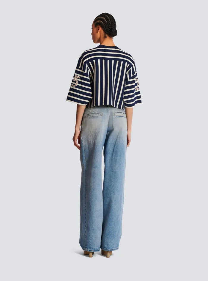 Balmain Striped Baseball Tshirt Navy Women TShirts