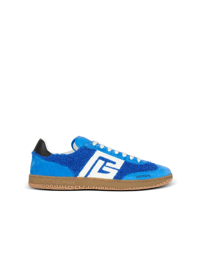 Balmain Suede And Boucleacute Swan Trainers Blue Men Sneakers