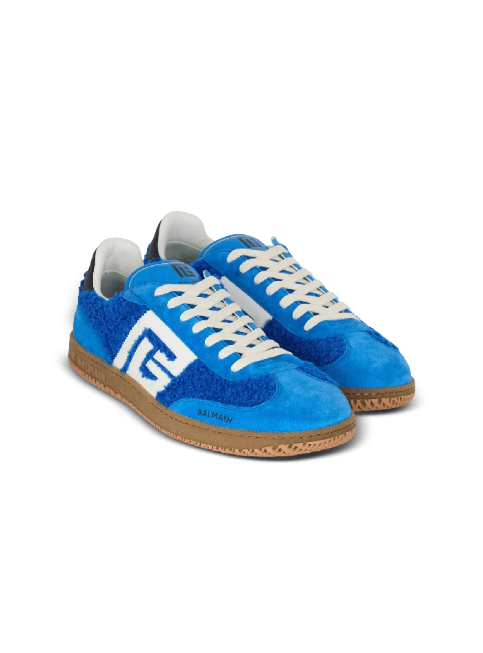 Balmain Suede And Boucleacute Swan Trainers Blue Men Sneakers