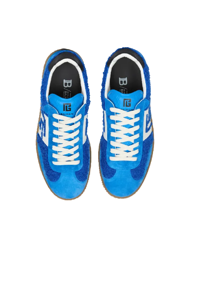 Balmain Suede And Boucleacute Swan Trainers Blue Men Sneakers