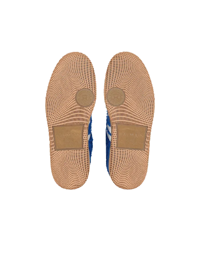 Balmain Suede And Boucleacute Swan Trainers Blue Men Sneakers
