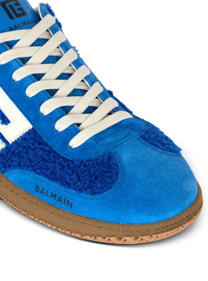 Balmain Suede And Boucleacute Swan Trainers Blue Men Sneakers