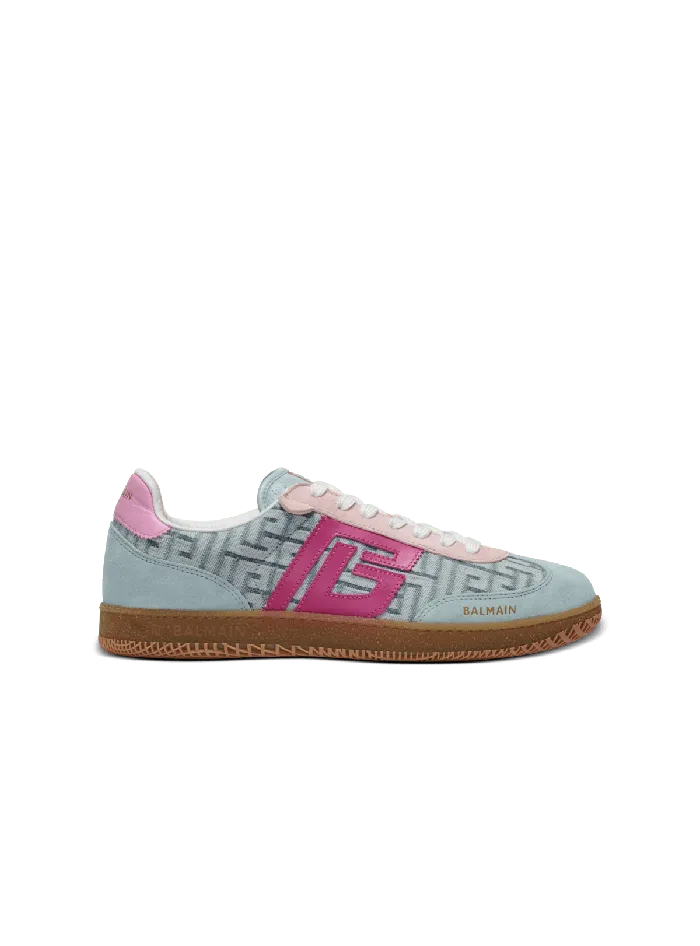 Balmain Swan Leather And Denim Monogram Sneakers Blue Women Sneakers