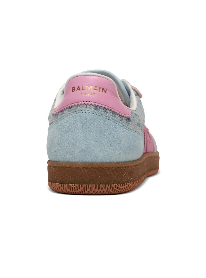 Balmain Swan Leather And Denim Monogram Sneakers Blue Women Sneakers