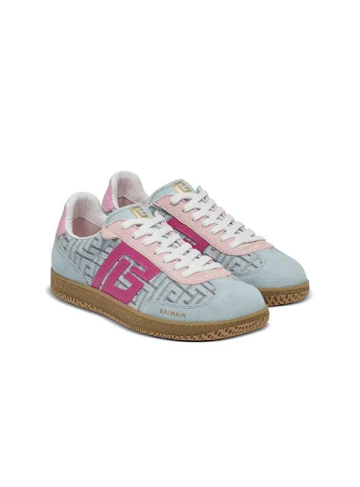 Balmain Swan Leather And Denim Monogram Sneakers Blue Women Sneakers