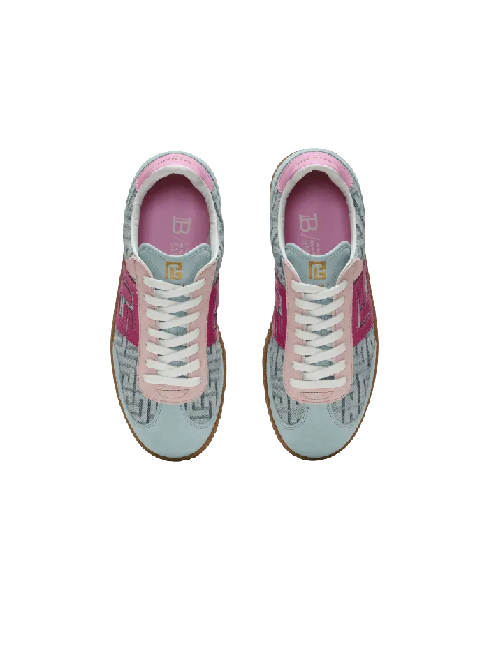 Balmain Swan Leather And Denim Monogram Sneakers Blue Women Sneakers