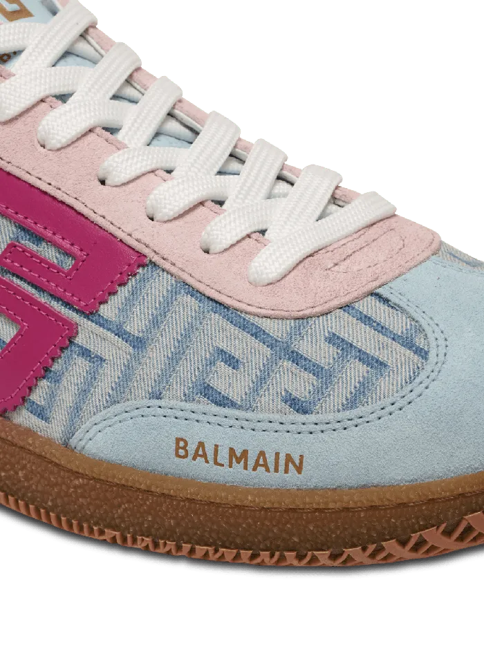 Balmain Swan Leather And Denim Monogram Sneakers Blue Women Sneakers