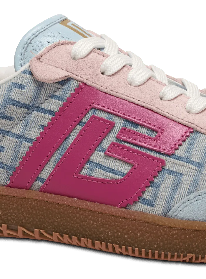 Balmain Swan Leather And Denim Monogram Sneakers Blue Women Sneakers