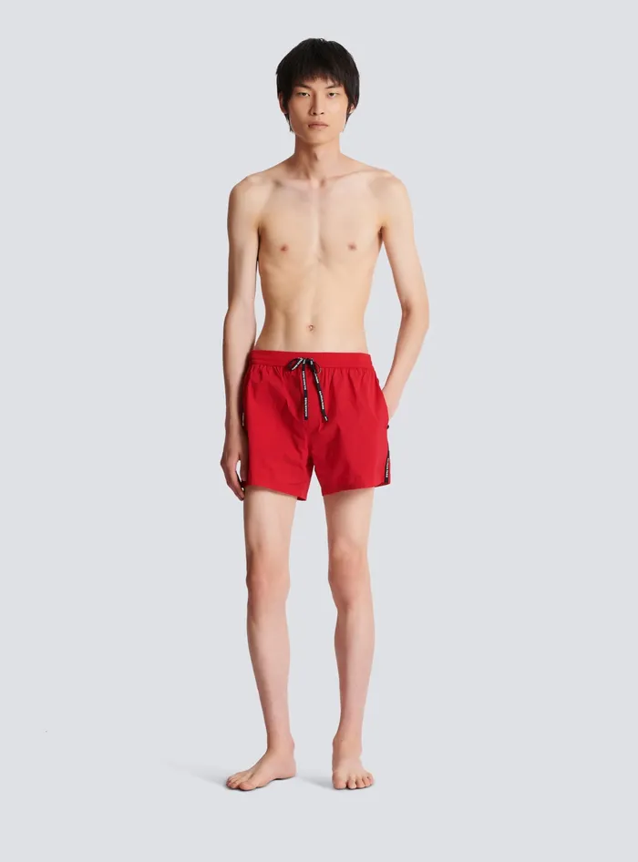Balmain Swim Shorts Red Men Swimwear