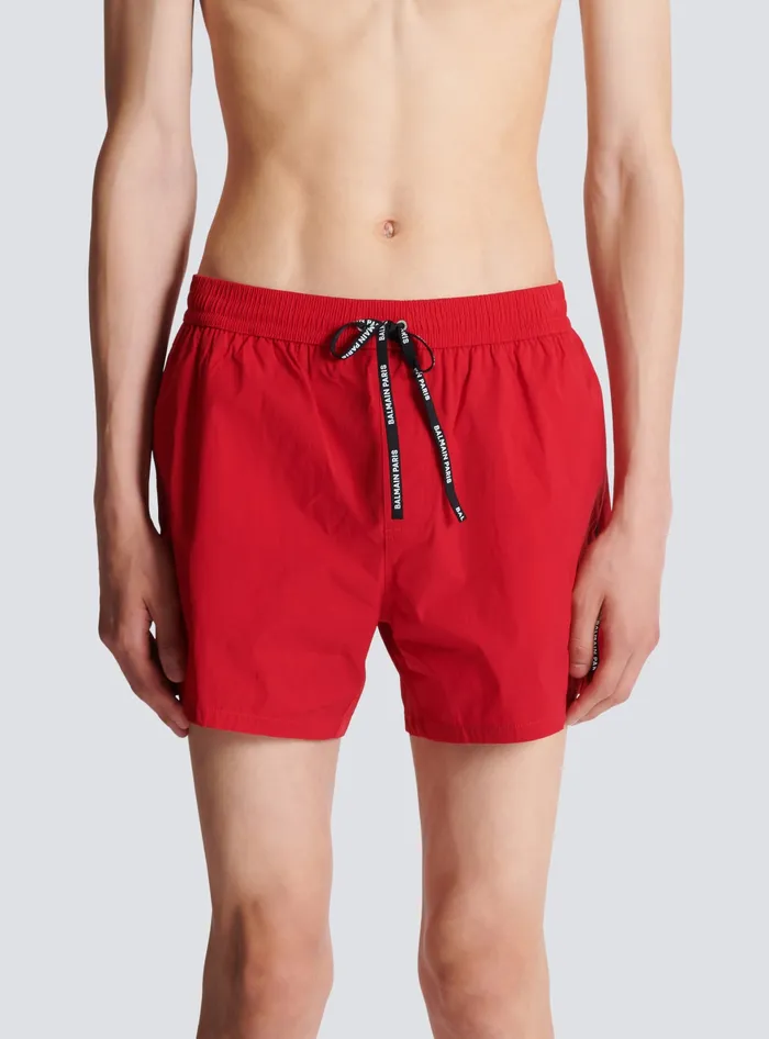 Balmain Swim Shorts Red Men Swimwear