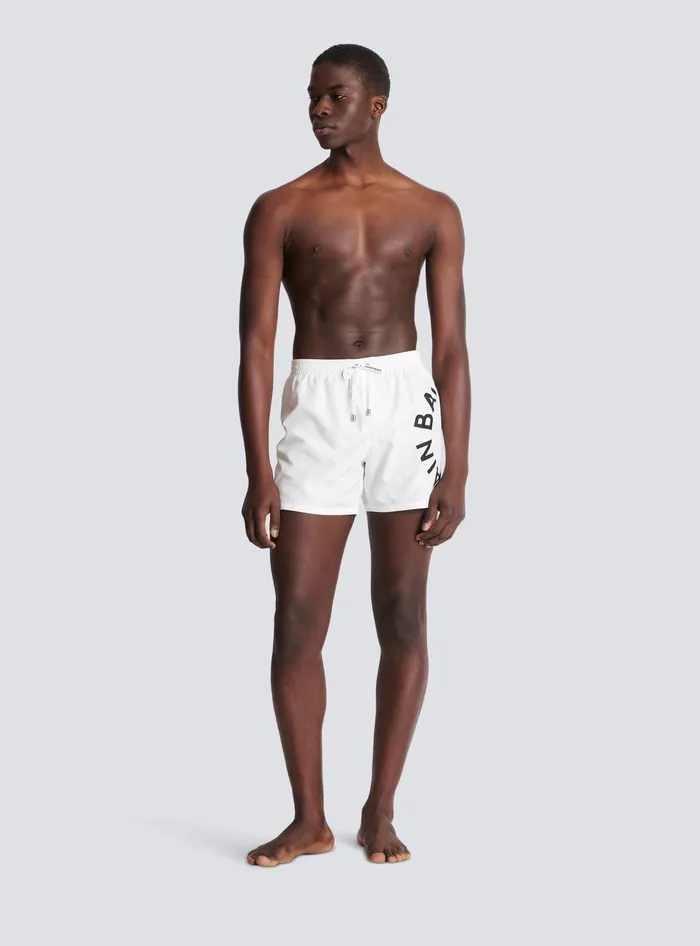 Balmain Swim Shorts White Men Swimwear