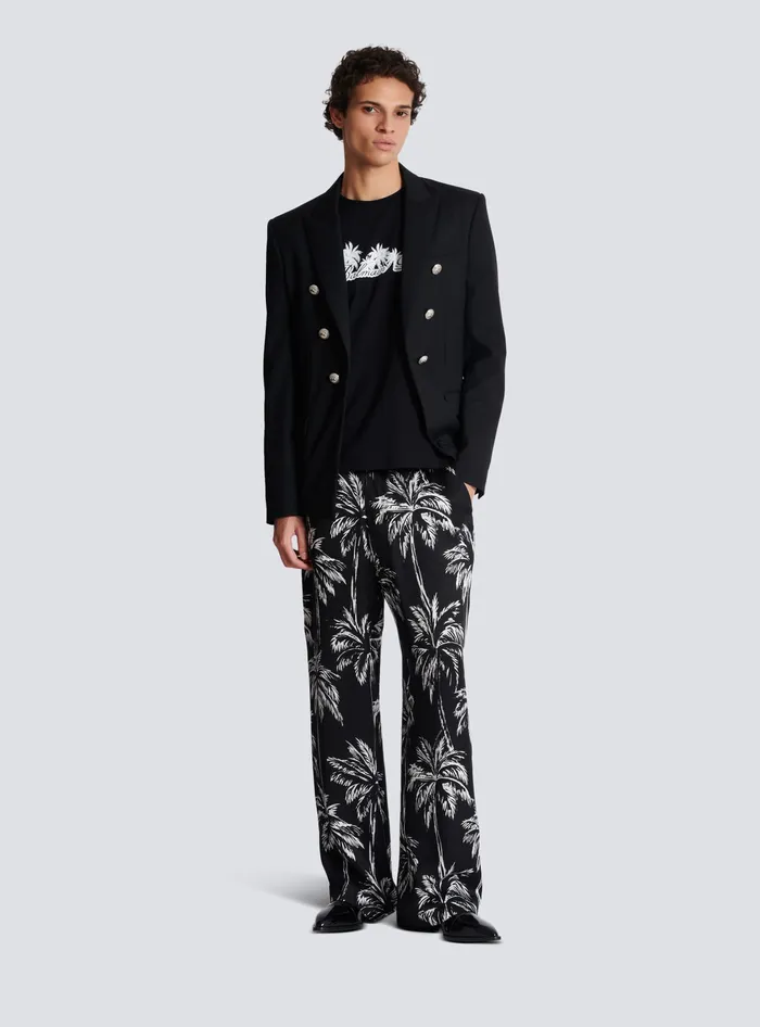 Balmain Tshirt With Palm Tree Signature Print Black Men TShirts