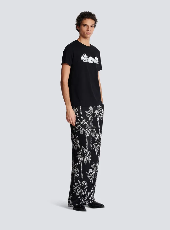 Balmain Tshirt With Palm Tree Signature Print Black Men TShirts