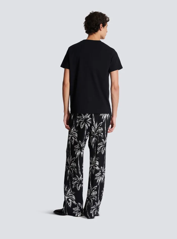Balmain Tshirt With Palm Tree Signature Print Black Men TShirts