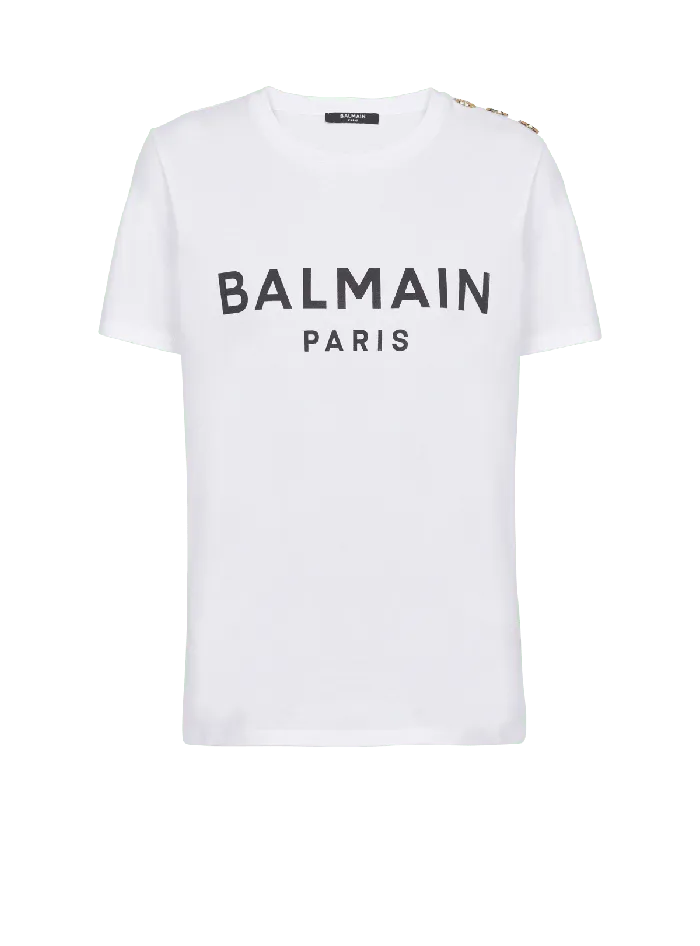 Balmain Tshirt With Paris Print White Women TShirts