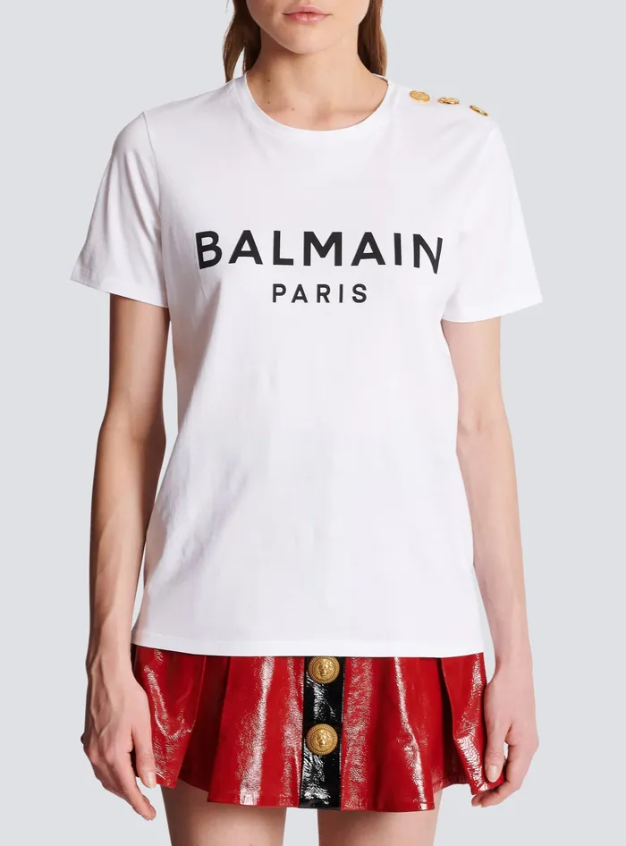 Balmain Tshirt With Paris Print White Women TShirts