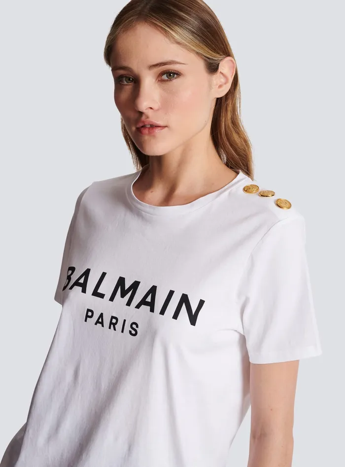 Balmain Tshirt With Paris Print White Women TShirts
