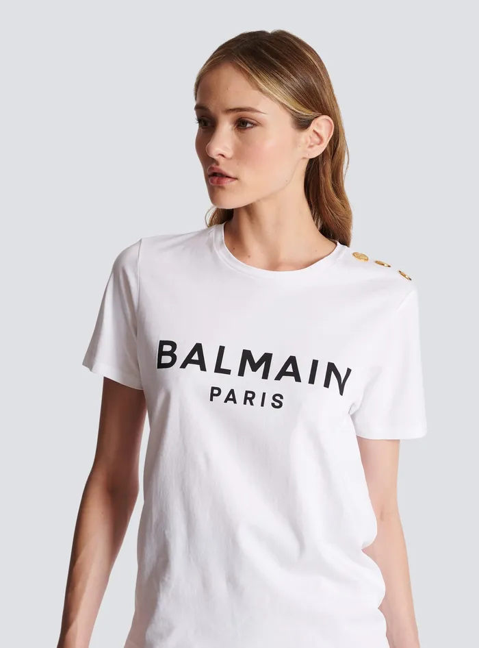 Balmain Tshirt With Paris Print White Women TShirts