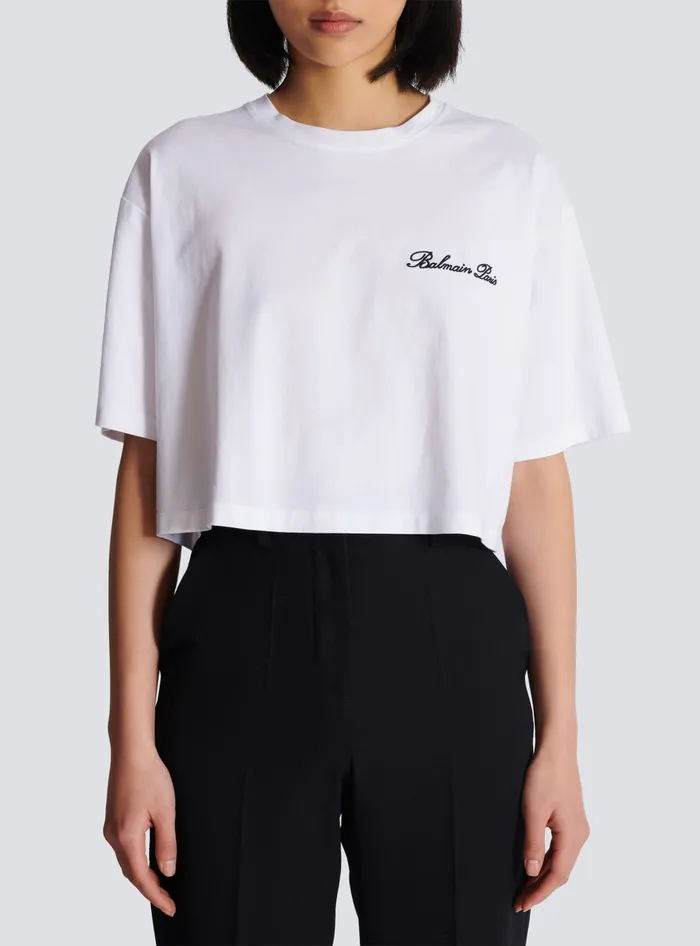Balmain Tshirt With Signature Embroidery White Women TShirts
