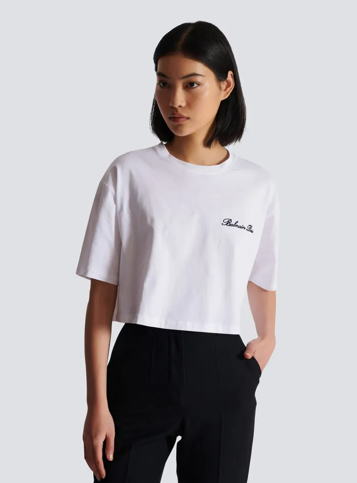 Balmain Tshirt With Signature Embroidery White Women TShirts