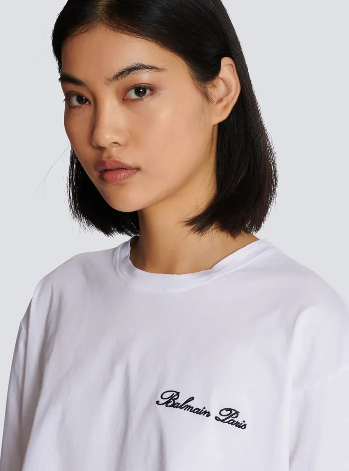 Balmain Tshirt With Signature Embroidery White Women TShirts