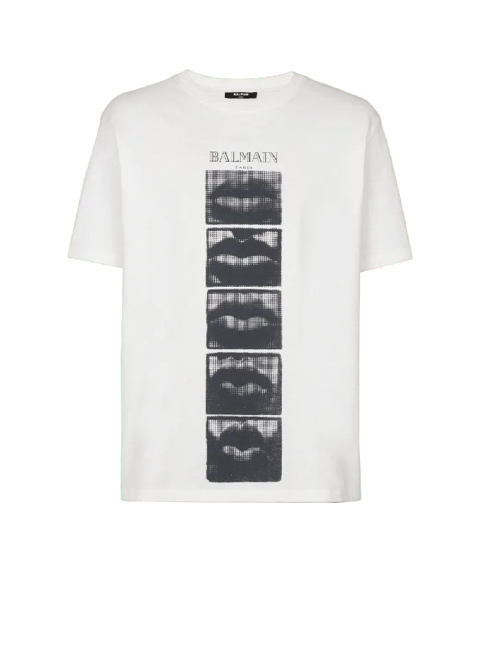 Balmain Tshirt With Vintage Lips Print White Men TShirts