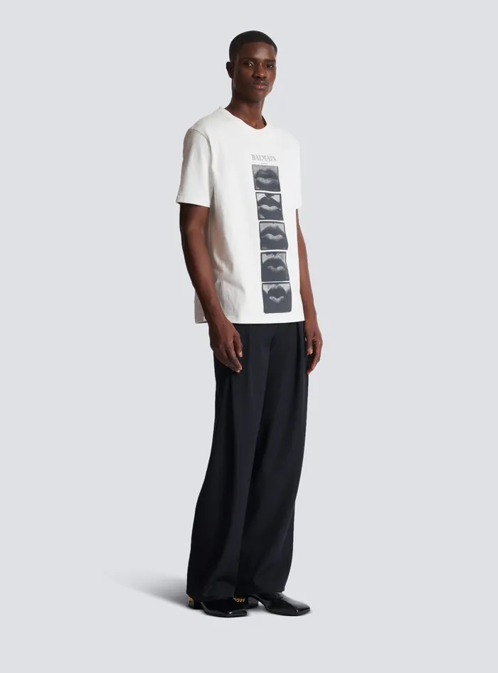 Balmain Tshirt With Vintage Lips Print White Men TShirts