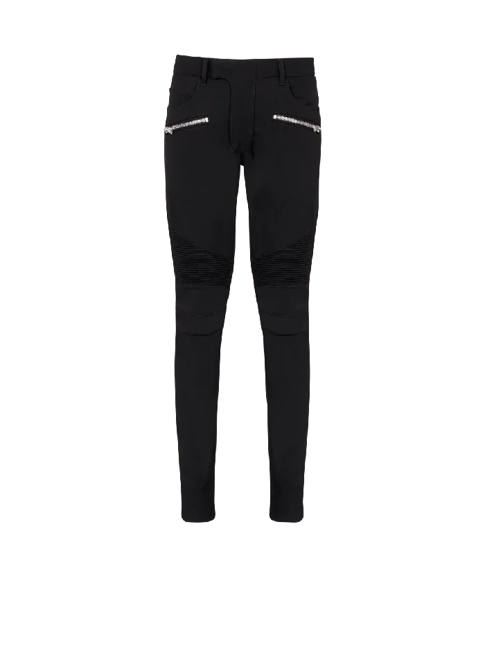 Balmain Tailored Biker Trousers In Stretch Grain De Poudre Black Men Trousers And Shorts