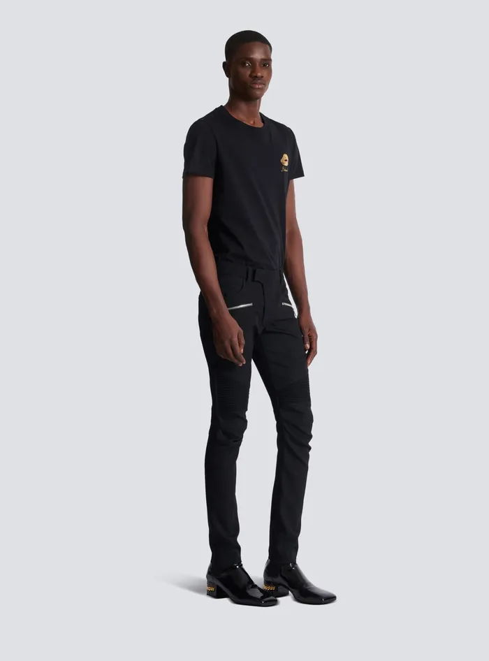 Balmain Tailored Biker Trousers In Stretch Grain De Poudre Black Men Trousers And Shorts