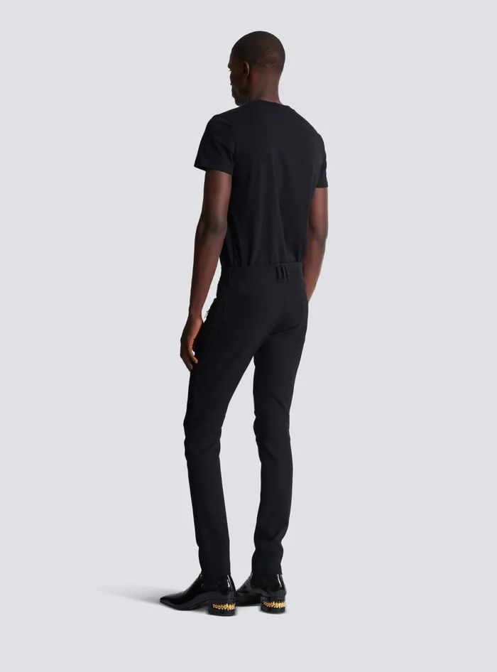 Balmain Tailored Biker Trousers In Stretch Grain De Poudre Black Men Trousers And Shorts